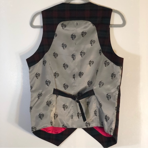 Noose & Monkey Ginsberg Plaid Double Breasted Waistcoat Vest Skull Print Back - Picture 9 of 16